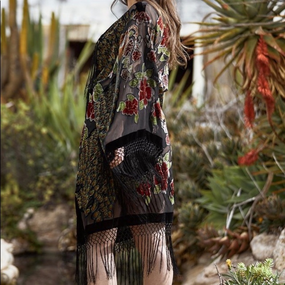 Black guilded cage fringe boho robe duster velvet - Picture 4 of 7